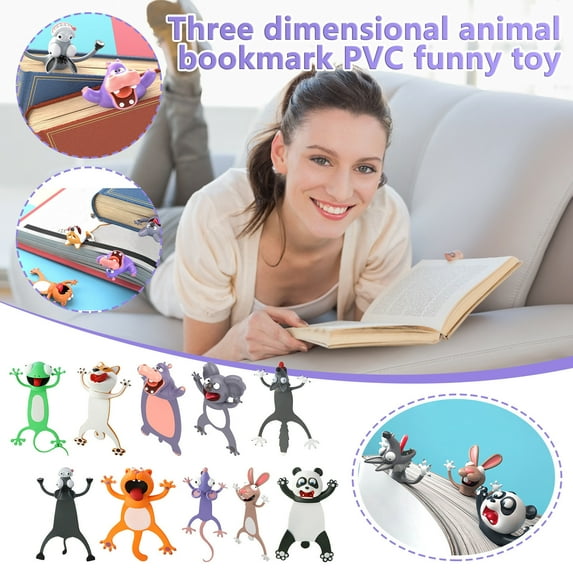 Fufafayo under $5 9Pcs 3D Bookmark, 3D Bookmark, Funny Animal PVC Page Markers, Cute Squished Creature Bookmarks, for Books, Textbook, Reading, Gift for Kids, Students, Read Lovers, Library