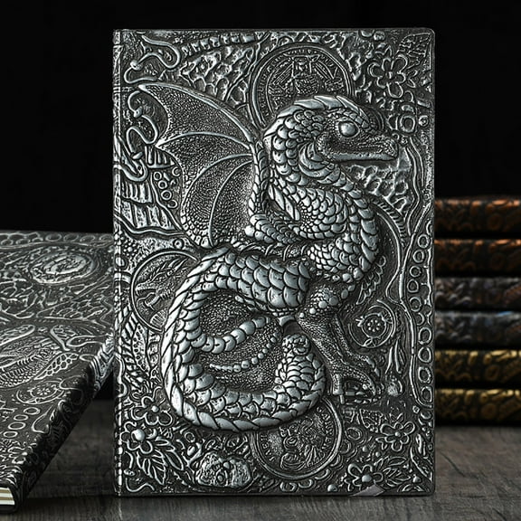 Fufafayo under $5 A5 Hardcover Notepad, Dinosaur Embossed Notebook, A5 Hardcover Notepad with Ribbon, Leather Feel Cover for Writing Journal, Thick Paper Rounded Corners
