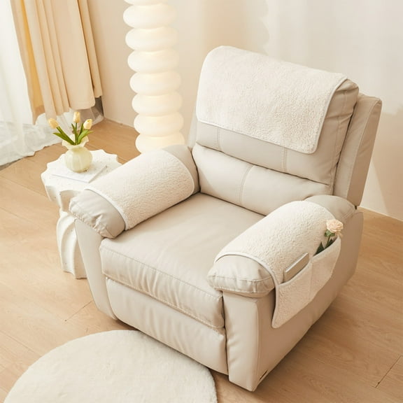 Fufafayo under $5 Armrest Cover with Pocket, Sofa Armrest Cover, Recliner Arm Protector with Pockets, Non Slip Plush Cover, Washable Furniture Protector, Guards Against Stains and Pets