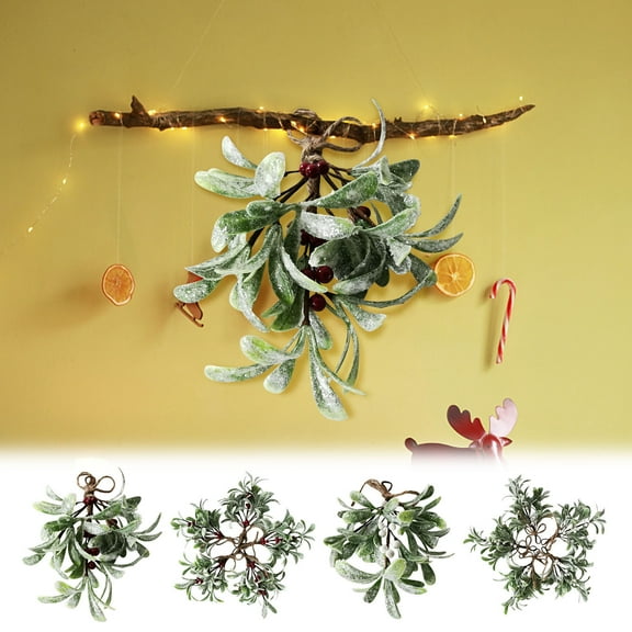 Fufafayo under $5 Artificial Mistletoe, Christmas Hanging Greenery, Glitter Red Bow Ornament for Doorway, Ceiling, Party, Couple, Festive Kissing Ball