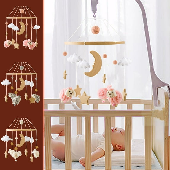 Fufafayo under $5 Baby Crib Mobile, Wooden Felt Hanging Decor for Nursery, Wind Chime Mobile for Infant Bed, Hand Eye Coordination Toy for Babies, Gift Decor for Crib Stroller