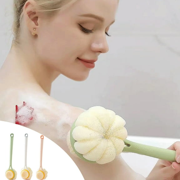 Fufafayo under $5 Bath Sponge Back Brush Long Handle for Shower 15 Inch, Double Sided Exfoliating Back Scrubber Brush Shower Body Brush with Soft Bristles and Loofah for Bathroom