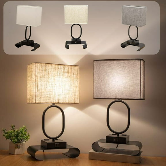 Fufafayo under $5 Bedside Table Lamp, USB Charging Ports AC Outlets, Fabric Linen Shade Desk Lamp, Adjustable Brightness Bed Lamp for Living Room Office
