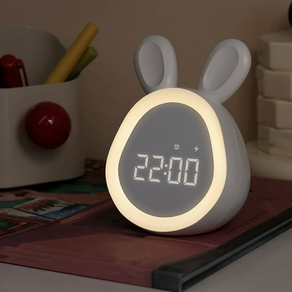 Fufafayo under $5 Bunny Alarm Clock, Smart Night Light with Adjustable Brightness, Bedroom Clock with Multiple Ringtones, USB Rechargeable Timepiece for All Ages