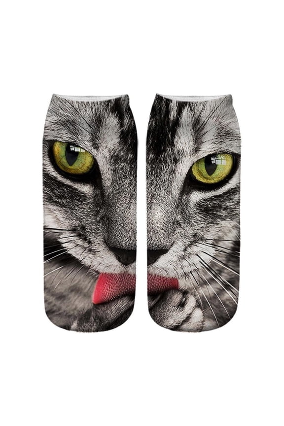under $5 Cat Face Socks, Face Print Socks, Cute Animal Mid-Calf Socks, Unisex Breathable Casual Socks, Soft Everyday Wear Socks, Novelty Pattern Socks, Gift Socks for All