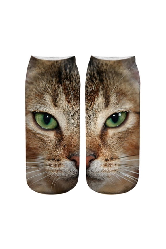 under $5 Cat Face Socks, Face Print Socks, Cute Animal Mid-Calf Socks, Unisex Breathable Casual Socks, Soft Everyday Wear Socks, Novelty Pattern Socks, Gift Socks for All