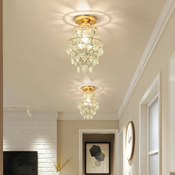 Fufafayo under $5 Ceiling Light, Crystal Chandelier Semi Mount Lighting Fixture for Aisle Corridor Entrance, Modern Round Lamp with E27 Socket, Iron and Crystal Construction for Living Room Bedroom