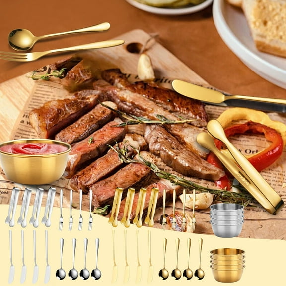 Fufafayo under $5 Cheese Butter Spreader Knives Set 20 Pieces Stainless Steel Spreader Knives Forks Spoons Mini Serving Tongs Small Dipping Bowls for Butter Spreader