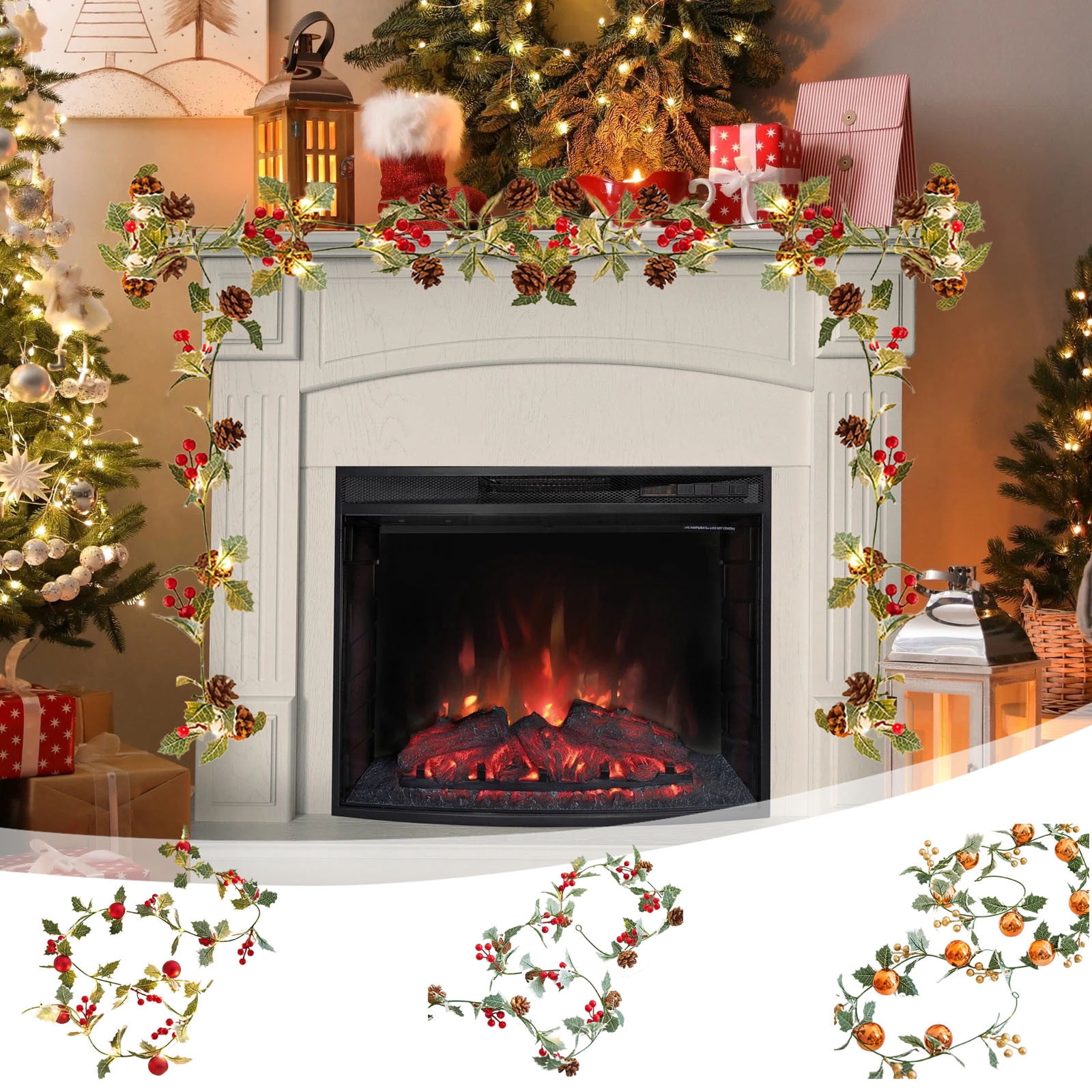 Fufafayo under $5 Christmas Garland with Lights Battery Operated 6.56Ft