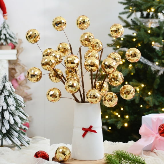 Fufafayo under $5 Christmas Glitter Ball Picks, Mirror Disco Balls Decorative Sticks, 15.7 Inch Glitter Stems for Vases, Ornaments for Christmas Party, Wedding, Holiday Decor