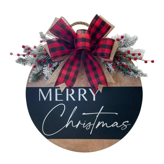 Fufafayo under $5 Christmas Wreath Sign, Merry Christmas Wooden Front Door Hanging Ornament, Round Decorative Plaque for Porch Window Wall, Home, Office, Entry, Indoor Outdoor Decor
