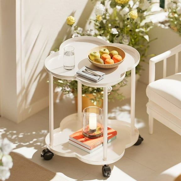 Fufafayo under $5 Coffee Table, Sofa Coffee Table, Flower Shaped Tea Table, Small Couch Side Table, 2 Tier Bedside Table, Universal Movement, Stable Structure, Suitable for Bedroom, Living Room
