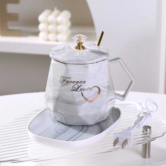 Fufafayo under $5 Coffee Warmer, Coffee Mug Warmer, Desktop Electric Beverage Warmer, Smart Temperature Control Warmer for Coffee, Tea, and Milk, 400ml Capacity Ceramic Mug Set