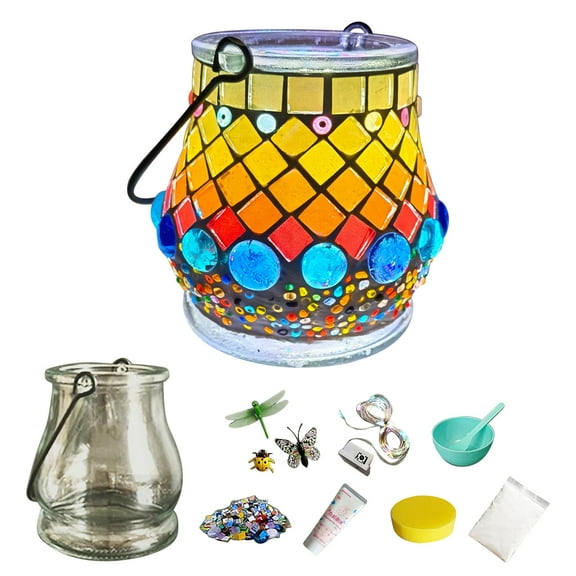 Fufafayo under $5 DIY Glass Mosaic Candle Holder, DIY Mosaic Candle Holder Kit, Glass Candlestick Craft Kit, Valentine's Day Light Craft, Parent Child Puzzle Toy, Crystal Luminous Gift, Art Project
