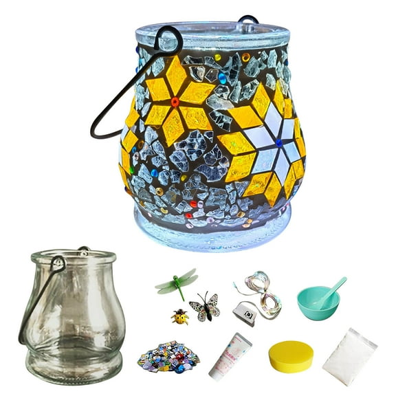 Fufafayo under $5 DIY Glass Mosaic Candle Holder, DIY Mosaic Candle Holder Kit, Glass Candlestick Craft Kit, Valentine's Day Light Craft, Parent Child Puzzle Toy, Crystal Luminous Gift, Art Project