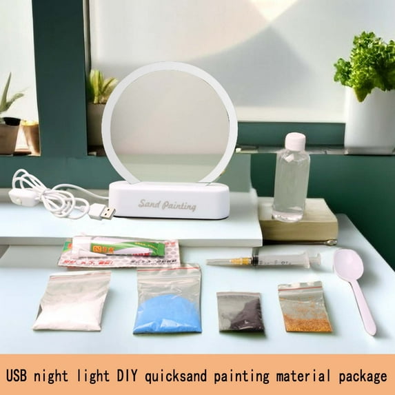 Fufafayo under $5 DIY Sand Art Lamp, USB Powered Quicksand Painting Night Light, Hourglass Ornament Table Lamp, Handmade Craft Gift for Desk, Bedroom, Living Room