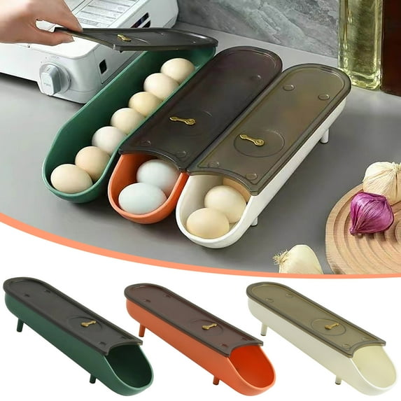 Fufafayo under $5 Egg Storage Box, Automatic Rolling Eggs Organizer for Refrigerator, Transparent Eggs Drawer Tray for Kitchen, Pantry, Counter, Stackable Container for Home, Dorm