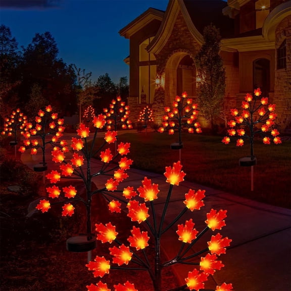 Fufafayo under $5 Fall Solar Stake Lights with 20 LED, Halloween Maple Leaves Solar Garden Lights Outdoor Pathway, Waterproof Fall Artificial Maple Tree for Garden Yard Pathway Thanksgiving Decor