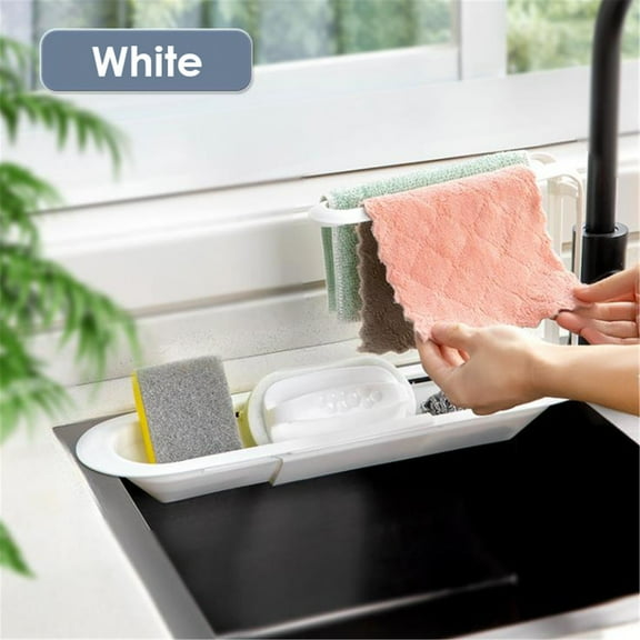 Fufafayo under $5 Faucet Drying Rack, Faucet Clip Rack, Sink Soap Dish Holder, Expandable Drainer for Sponge, Kitchen Bathroom Organizer, Two Hook Design, Ventilated Drying, Space Saving