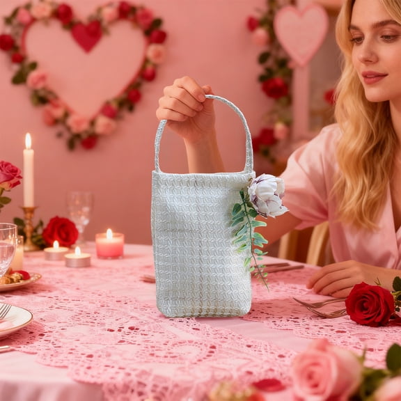 Fufafayo under $5 Flower Gift Bag, Flower Packaging Box, Fabric Bouquet Gift Box, Present Wrapping Box with Handle, Floral Arrangement Box for Roses Gifts