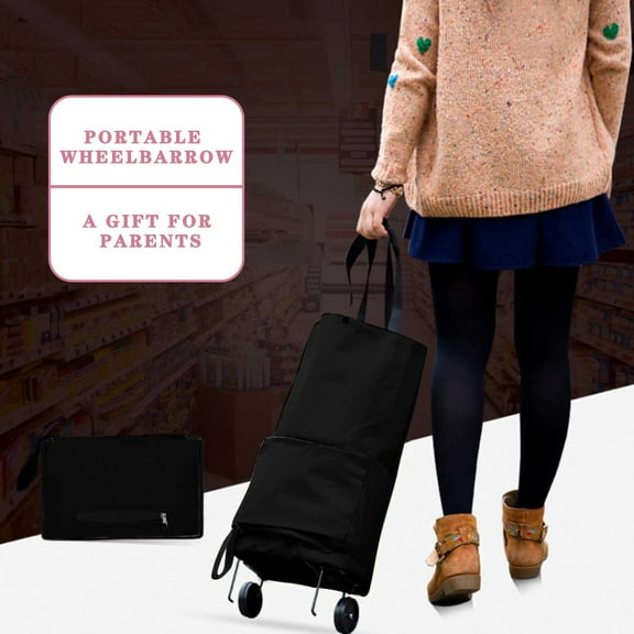 Fufafayo under $5 Folding Shopping Cart, Foldable Shopping Cart, 2 in 1 Tote Bag with Wheels, Collapsible, for Groceries, Market, Laundry, Travel, Senior and Mobility Aid