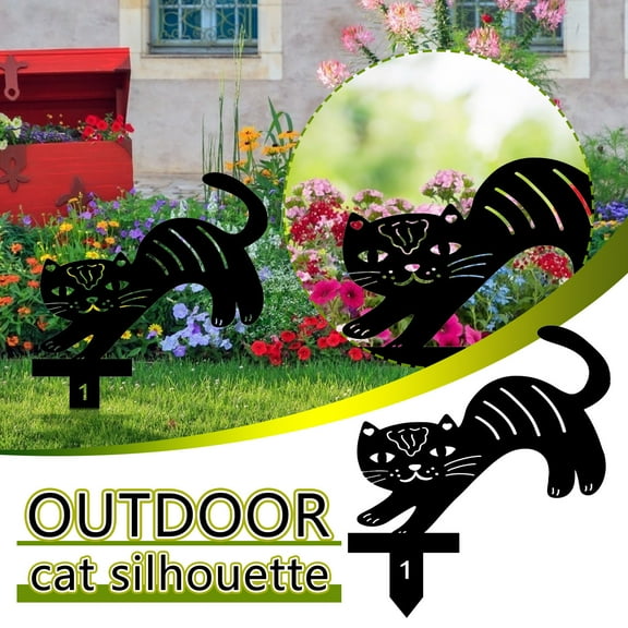 Fufafayo under $5 Garden Stake, Garden Stake Decor, Iron Cat Shape Lawn Ornament, Outdoor Yard Garden Insert Decoration, Cute Animal Figure for Landscape, Weather Resistant Metal Stake