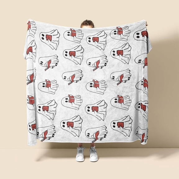 Fufafayo under $5 Ghost Blanket, Ghost Pattern Blanket, Fleece Throw with Spooky Halloween Design, Soft Warm Fabric for Couch, Bed, Movie Night, Cozy Lounge Accessory for Fall Season