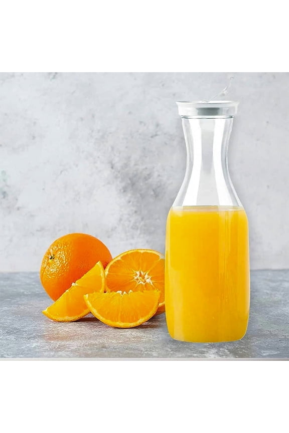 under $5 Carafe Pitchers, Large Carafe, Beverage Dispensers, Clear Jugs for Water, Milk and Juice, with Plastic Lids, 50 oz Dishwasher Safe