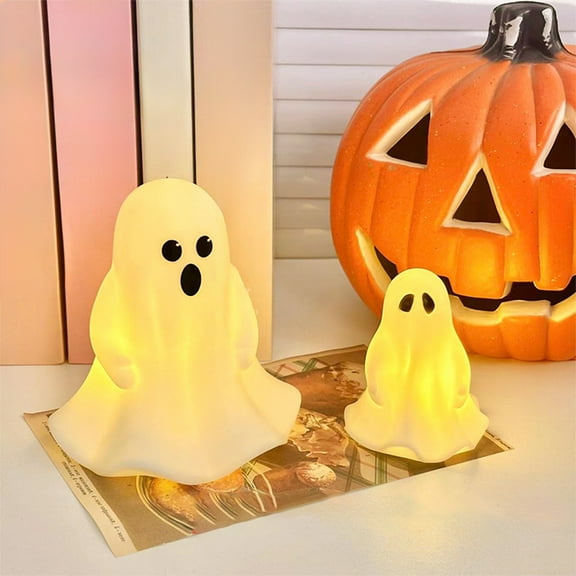 Fufafayo under $5 Halloween Ghost Decor, Light Up Ghosts for Indoor Halloween Decorations, Mini Ghost Figurines with LED for Spooky Halloween, Home Tabletop Shelf Centerpieces