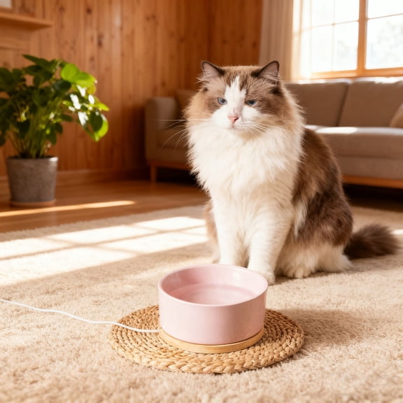 Fufafayo under $5 Heated Pet Water Bowl, Thermostatic Pet Water Bowl, Ceramic USB Heated Dog and Cat Dish, Constant Temperature Dispenser for Winter, Keeps Water Warm for Drinking, for Indoor Use