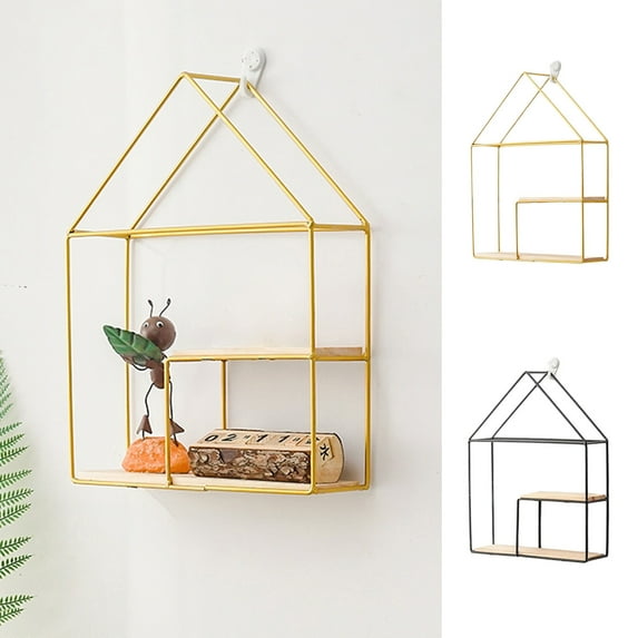 Fufafayo under $5 Home Storage Rack, Wall Mounted Shelf No Drilling Required, Living Room Bedroom Wall Hanging Organizer, Double Layer Decor Shelf for Books Plants Decor