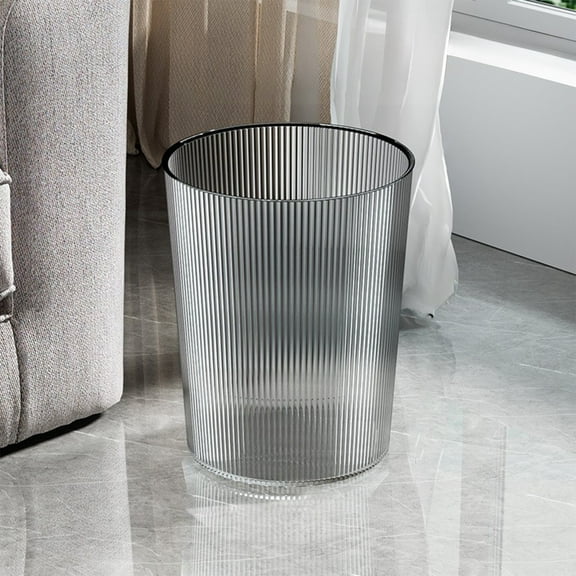 Fufafayo under $5 Household Waste Bin, Vertical Striped Design, Transparent Garbage Can, Large Size Trash Container, Kitchen Bathroom Essential, Office Home Utility