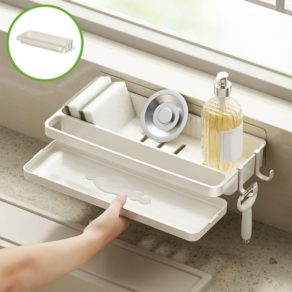 Fufafayo under $5 Kitchen Sink Rack, Kitchen Sink Organizer Rack, Wall Mounted Drainage Basket for Sponges, Over Faucet Dish Drying Rack, Countertop Storage for Utensils, Space Saving Kitchen Tool