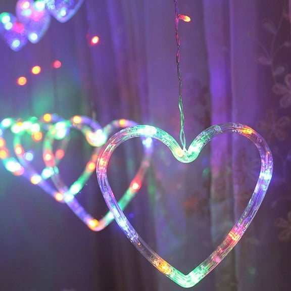 Fufafayo under $5 LED Heart Curtain Lights, Heart Curtain Lights, LED String Lights With Heart Shapes, Battery Operated For Bedroom, Window, Wedding, Party, Indoor Outdoor Decor, Romantic Ambiance