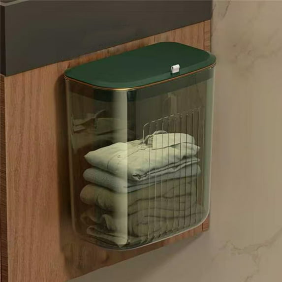 Fufafayo under $5 Laundry Basket, Dirty Clothes Basket with Cover, Clean Clothes Storage Basket Bathroom Organization, Transparent Storage Hamper with Lid, No Punch Hanging for Home