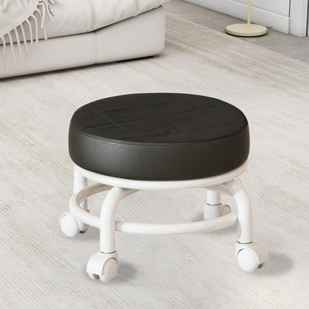 Fufafayo under $5 Low Roller Seat Multi-functional Small Stool with Wheels, Leather Rolling Stool Step Stool Mechanic Stool on Wheels for Home Office Garage Shop