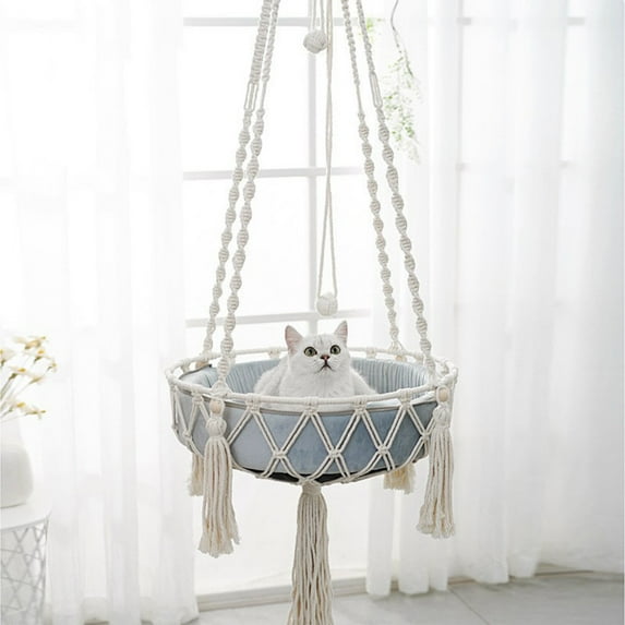 Fufafayo under $5 Macrame Hammock, Handwoven Boho Cat Swing with Hanging Kit for Indoor Outdoor Home Decor Hang on Wall Bed for Sleeping, Playing, Climbing and Lounging