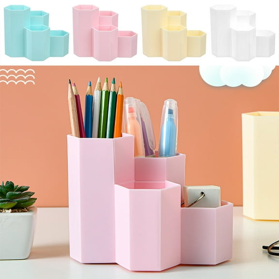 Fufafayo under $5 Makeup Brush Holder Organizer, Pencil Organizer, 4 Slot Plastic Cosmetics Brushes Pen Storage Solution, Desktop Supplies and Accessories for Office Home