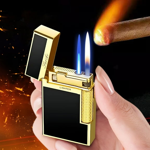 Fufafayo under $5 Metal Refillable Butane Lighter, Crater Clear Light Lighter, Inclined Open Flame Wheel Lighter, Inflatable Refillable Lighter, Metal Body Windproof Lighter for Candles, Incense