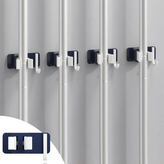 Fufafayo under $5 Mop Organizer, Adhesive Mop Brooms Holder, Wall Mount Stick On Hooks, No Screws Required, Space Saving, for Bathroom Kitchen Closet Garage Garden Tool Storage