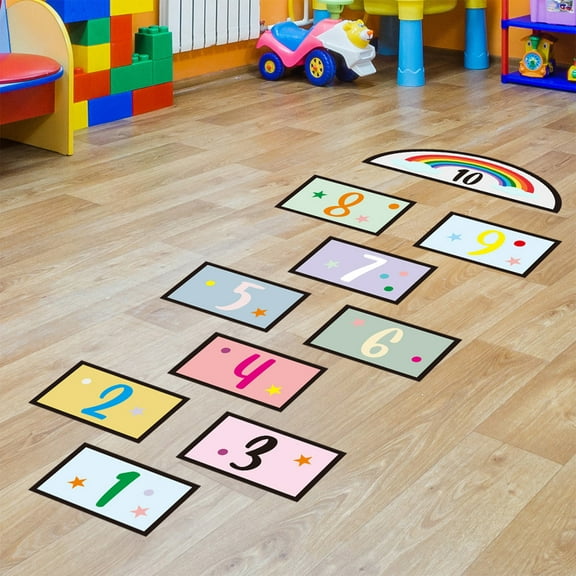 Fufafayo under $5 Number Hopscotch Stickers, Number Hopscotch Mat, Floor Play Mat for Kids, Non Slip PVC Activity Mat, Educational Classroom Playroom Rug, Indoor Outdoor Learning Game for Preschool