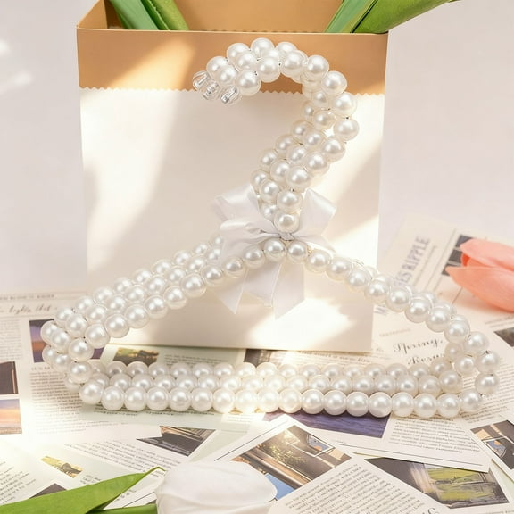 Fufafayo under $5 Pearl Hanger with Bow, Children's Clothing Hanger with Metal Frame, Decorative Garment Hanger for Wedding Dresses, Space Saving Closet Organization Solution