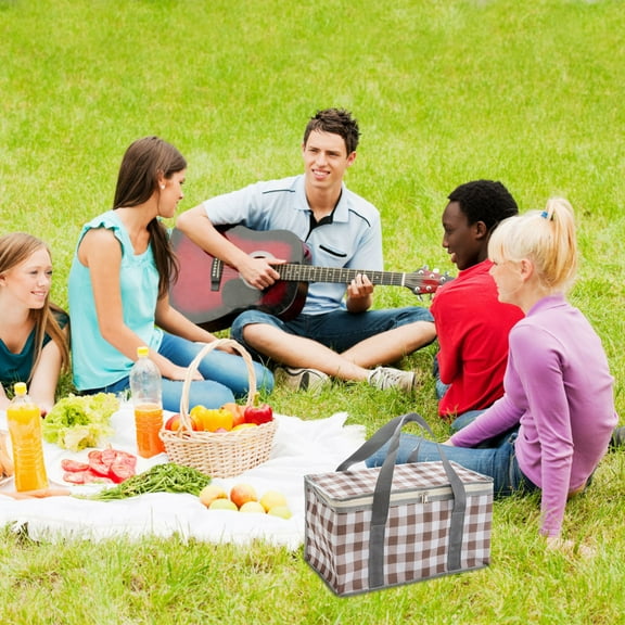 Fufafayo under $5 Picnic Bag, Large Capacity Camping Basket, Thermal Insulation Food Bag, Portable Bento Carrier, Outdoor Picnic Equipment, Travel Food Container, Beach Picnic Essential