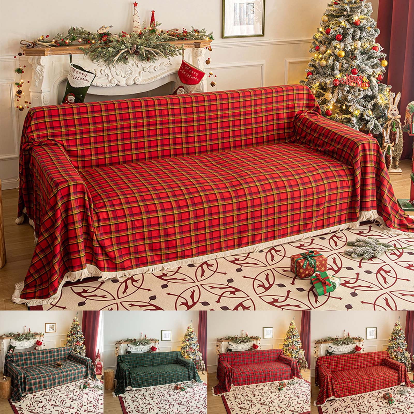 Fufafayo under $5 Plaid Couch Cover Christmas Decorations, Sofa Cover