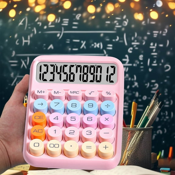 Fufafayo under $5 Pocket Calculator, Round Button Calculator, 12 Digit LCD Display Mini Digital Calculator, Portable Desktop Tool for Finance and Math, Clear Screen for Easy Reading