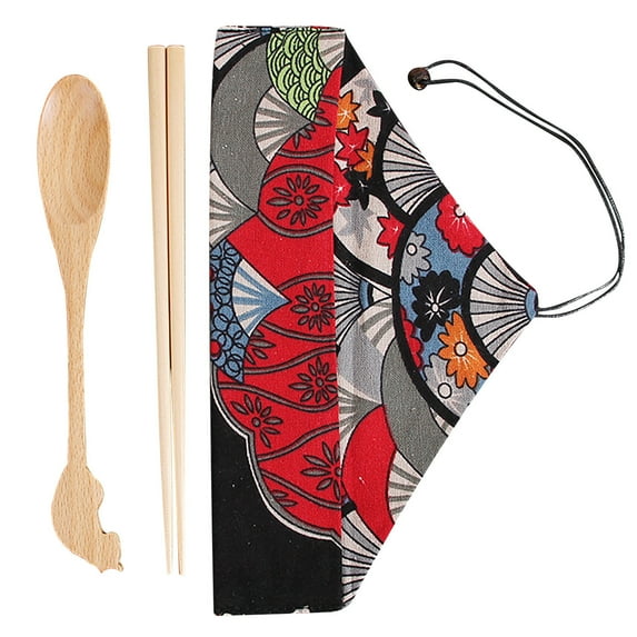 Fufafayo under $5 Portable Utensils, Portable Utensils Set, Japanese Style Chopsticks and Spoon, Wooden Travel Flatware with Thread Wrapped Handles, Eco-Friendly Set for Camping, Picnic