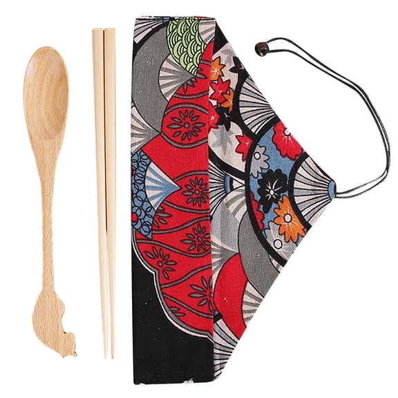Fufafayo under $5 Portable Utensils, Portable Utensils Set, Japanese Style Chopsticks and Spoon, Wooden Travel Flatware with Thread Wrapped Handles, Eco-Friendly Set for Camping, Picnic