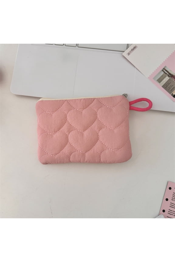 under $5 Puffer Quilted Makeup Bag with Handle, Cute Puffy Cotton Cosmetic Bags for Women, Small Heart Toiletry Zipper Pouch, Travel Essentials Storage Organizer Clutch Pouches Pencil Case