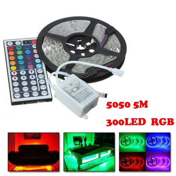 Fufafayo under $5 RGB LED Strip Light, RGB LED Strip Lights, 5M 5050 LED Light Strip with Remote, 300 LED Light Strips for Home, 44-Key Controller with DIY Modes, for Room Decor, Kitchen, Bar, Party