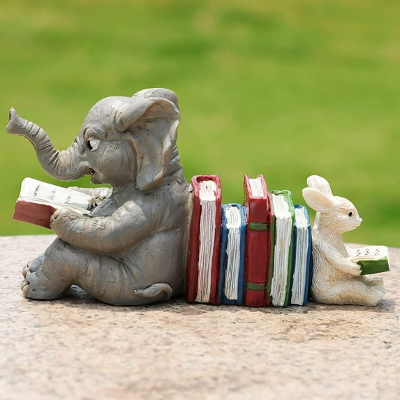 Fufafayo under $5 Resin Animal Bookends, Resin Bookends, Elephant and Rabbit Statue Bookends, Decorative Notebook Shelf Statues, Reading Themed Notebook Holder, Garden Ornament Bookends